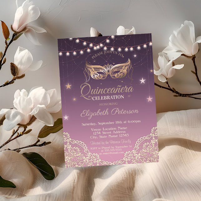 Masquerad,String Ljus,Snöre Quinceañera Inbjudningar (Skapare uppladdad)