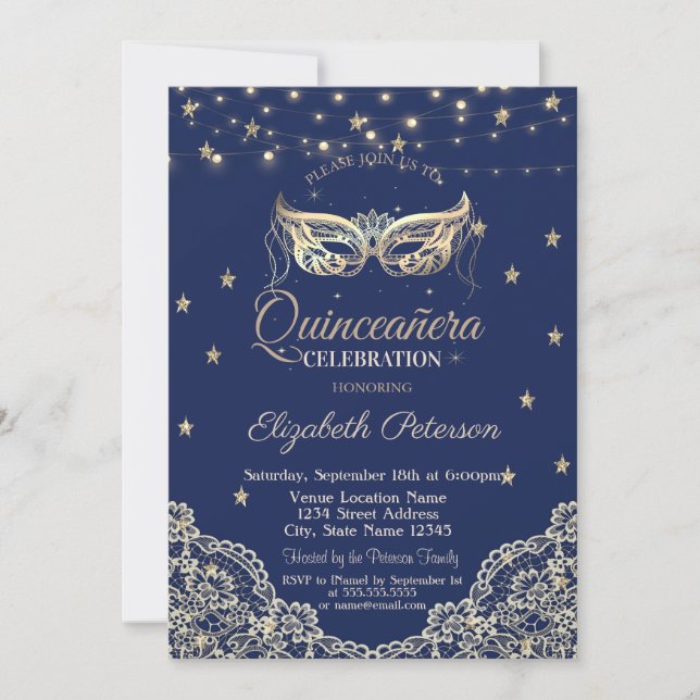 Masquerad,String Ljus,Snöre,Stars Quinceañera Inbjudningar (Framsida)