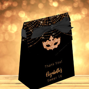Masquerad Sweet 16 Black glitter guld Presentaskar