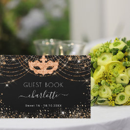 Masquerad Sweet 16 Black guld glitter party Gästböcker
