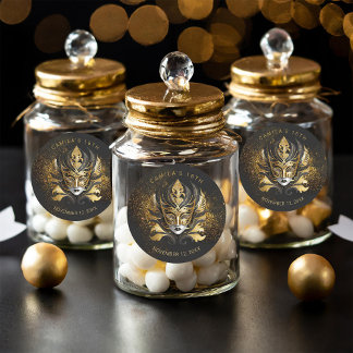 Masquerad Sweet 16 Black Guld V2 ID1032 Runt Klistermärke
