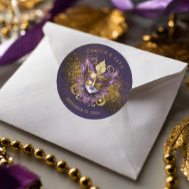 Masquerad Sweet 16 Lila Guld V2 ID1032 Runt Klistermärke