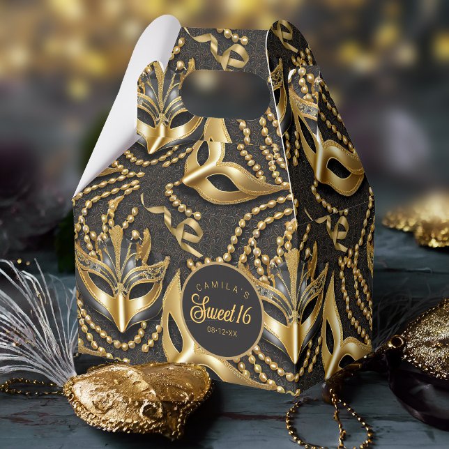 Masquerad Sweet 16 Mönster Black Guld ID1032 Presentaskar (Skapare uppladdad)