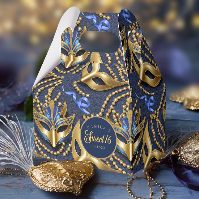 Masquerad Sweet 16 Mönster Blue Guld ID1032 Presentaskar (Skapare uppladdad)