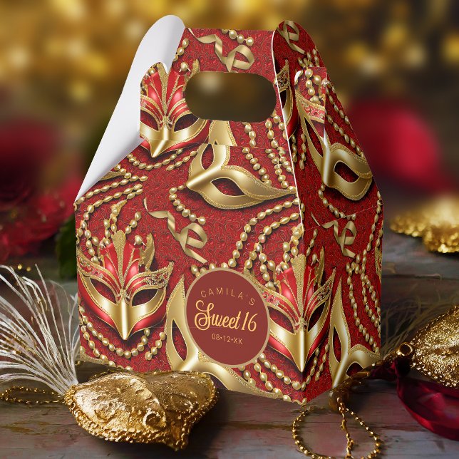 Masquerad Sweet 16 Mönster Red Guld ID1032 Presentaskar (Skapare uppladdad)