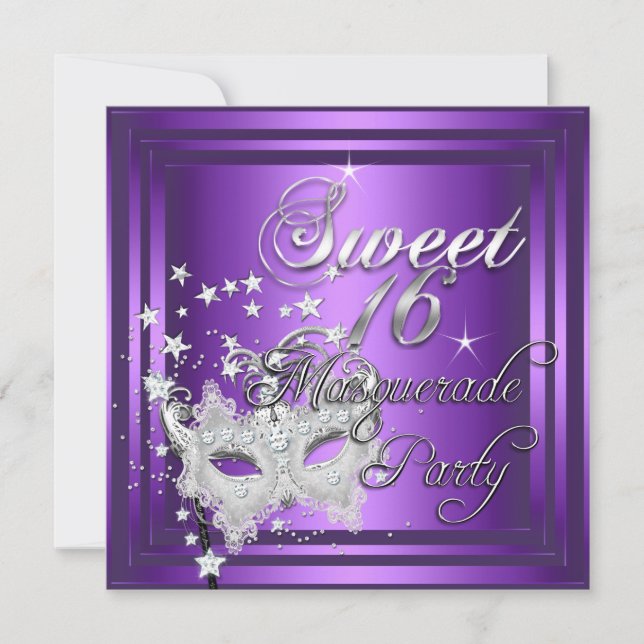 Masquerad Sweet 16 Sextonårsdag Lila Vit Inbjudningar (Framsida)