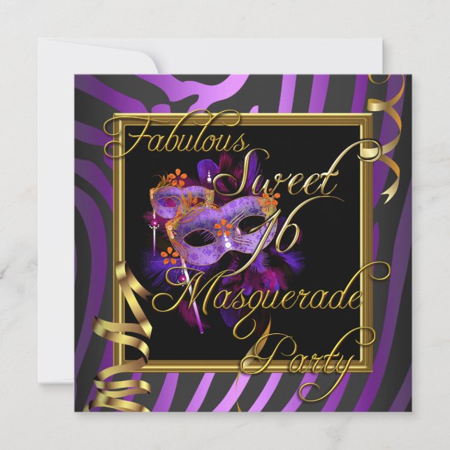Masquerad Sweet 16 Sweet sixteen Guld Lila Inbjudningar (Framsida)