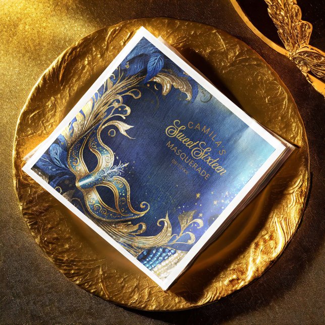 Masquerad Sweet sixteen Blue Guld ID1032 Pappersservett (Skapare uppladdad)