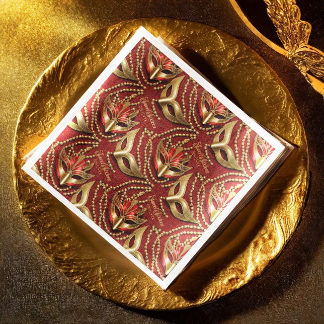 Masquerad Sweet sixteen Pärlor Masks Red ID1032 Pappersservett (Skapare uppladdad)