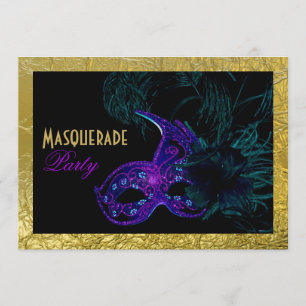 Masquerad Sweet sixteen party blue, lila, guld Inbjudningar