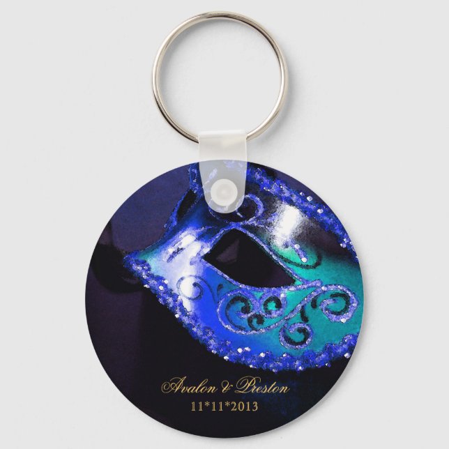 Masquerad Wedding Favor Blue Keychain Nyckelring (Framsida)