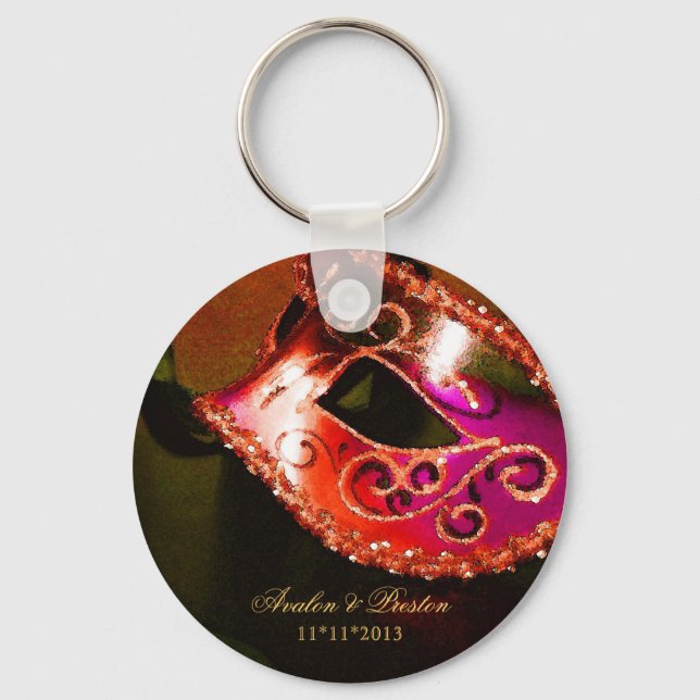 Masquerad Wedding Favor Red Keychain Nyckelring (Framsida)