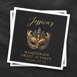 Masquerade Black Gold Sweet 16 Birthday Party Pappersservett