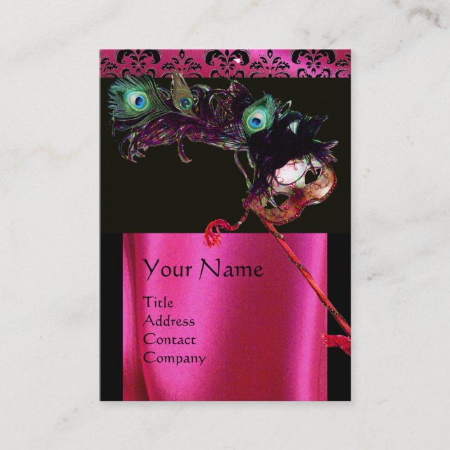MASQUERADE BLACK ROSA FUCHSIA SILKE DAMASK TRASA VISITKORT (Framsida)