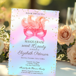 Masquerade Diamonds,Masque,Holografisk Sweet 16 Inbjudan Vykort