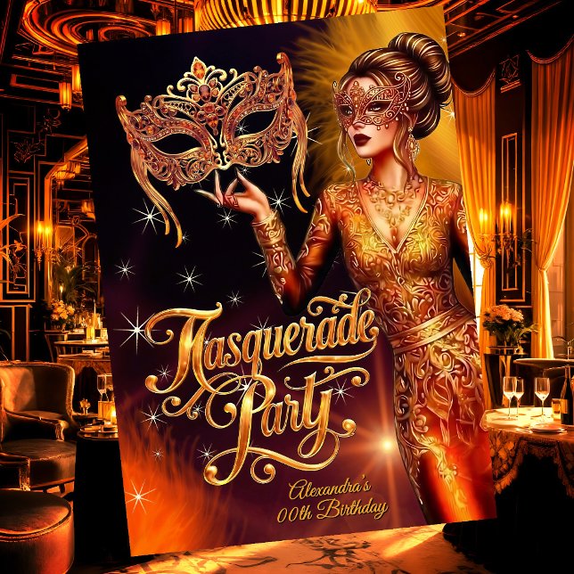 Masquerade Födelsedag Guld Orange Fantastisk Klänn Inbjudningar (Skapare uppladdad)