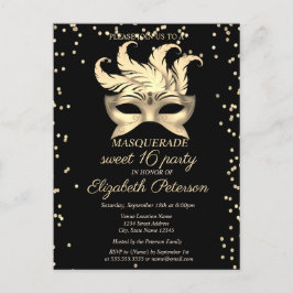 Masquerade Gold Diamonds, Masque Sweet 16 Inbjudan Vykort