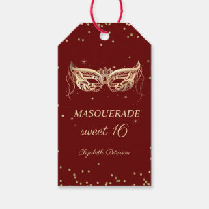 Masquerade Gold Diamonds Röda Sweet 16 Presentetikett