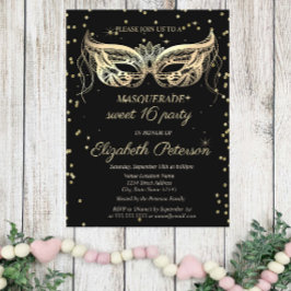 Masquerade Gold Diamonds Sweet 16 Inbjudan Vykort