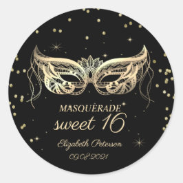 Masquerade Gold Diamonds Sweet 16 Runt Klistermärke