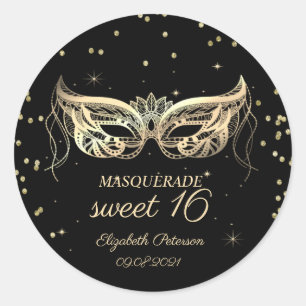 Masquerade Gold Diamonds Sweet 16 Runt Klistermärke