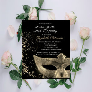 Masquerade Gold Masque Svart Sweet 16 Inbjudan Vykort