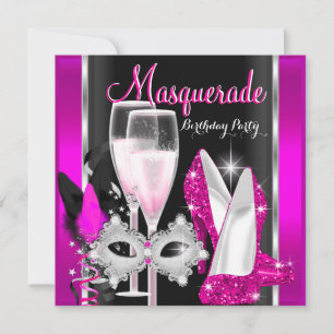 Masquerade Höga Klackar Rosa Svart Champagne Party Inbjudningar