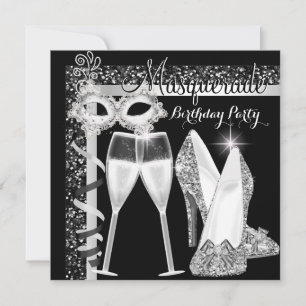 Masquerade Höga klackar Silver Svart Champagne Par Inbjudningar