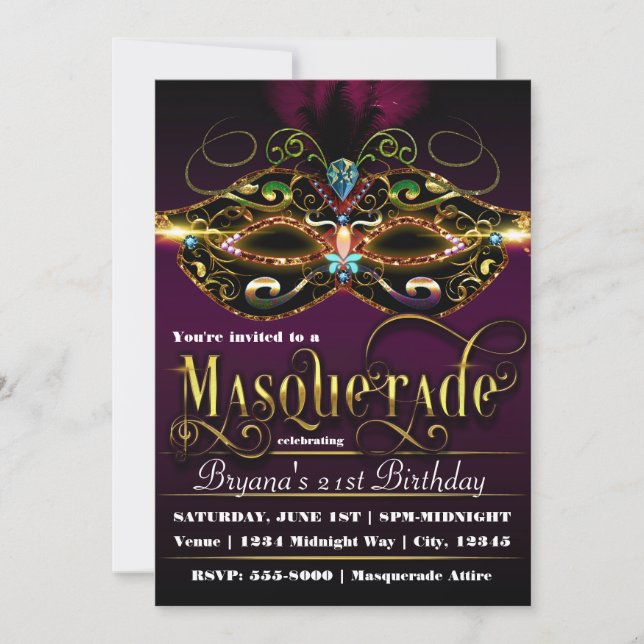 MASQUERADE Lila Färgglada Maskerad Inbjudningar (Framsida)