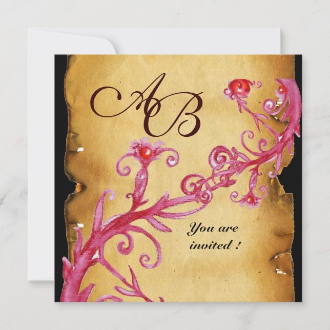 MASQUERADE MAGIC BERRIES  MONOGRAM röd Inbjudningar (Framsida)