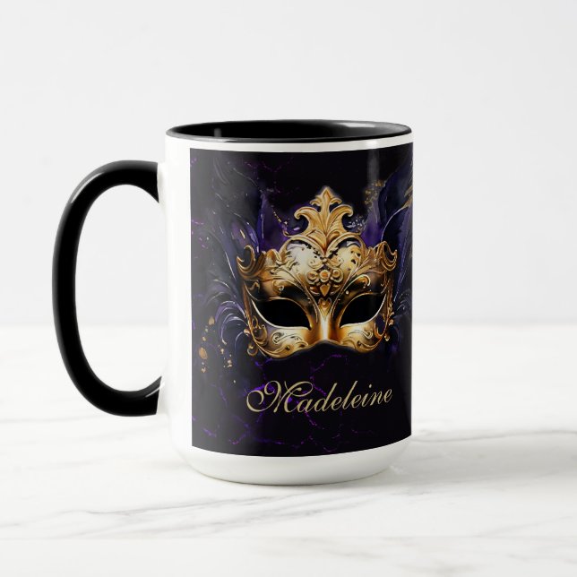 Masquerade Mask Gold Purple Black Moody Name Gift Mugg (Vänster)