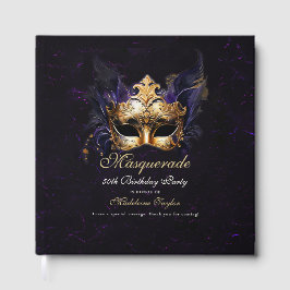 Masquerade Mask Gold Purple Dramatic 50th Birthday Gästböcker