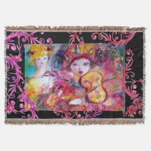 MASQUERADE MASKS,HARLEQUIN VIOLINIST Rosa Blommigt Filt