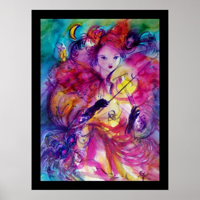 MASQUERADE NIGHT Carnival Musician in Rosa Costume Poster (Framsidan)