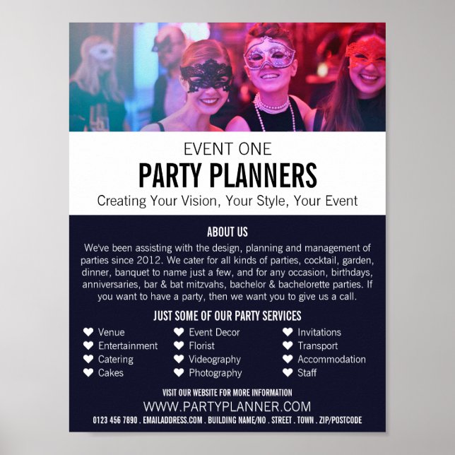 Masquerade Party, Party Event Planner Advertising Poster (Framsidan)