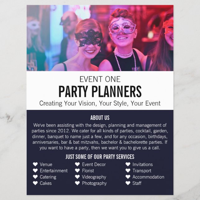 Masquerade Party, Party Event Planner Advertising Reklamblad (Framsidan)
