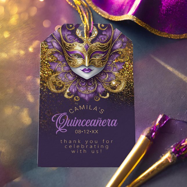 Masquerade Quinceanera Lila Guld V2 ID1031 Presentetikett (Skapare uppladdad)