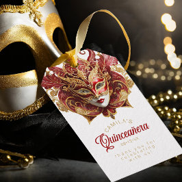 Masquerade Quinceanera Röd Guld ID1031 Presentetikett