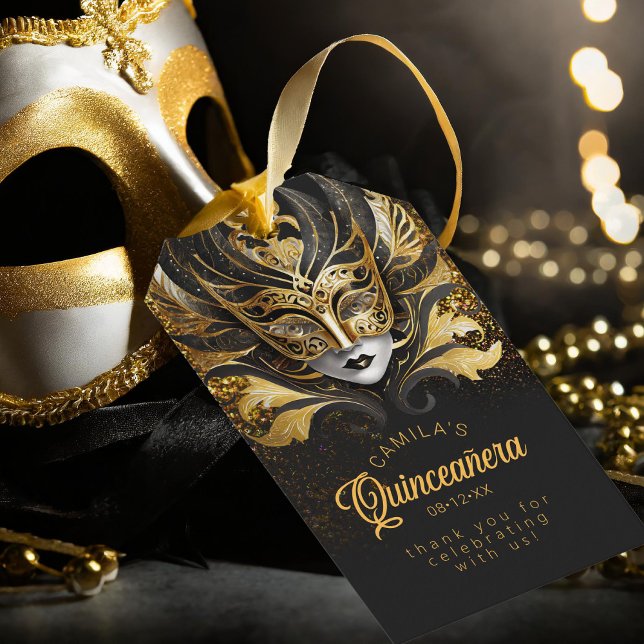 Masquerade Quinceanera Svart Guld V2 ID1031 Presentetikett (Skapare uppladdad)