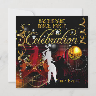 MASQUERADE Röd Guld Dansfest Disco Boll Inbjudningar