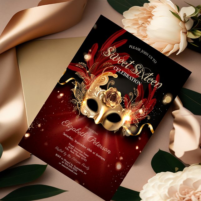 Masquerade Röd Sweet 16 Inbjudan (Skapare uppladdad)