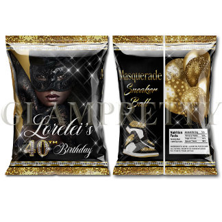 Masquerade Sneaker Ball Chip-påse svart & guld Reklamblad