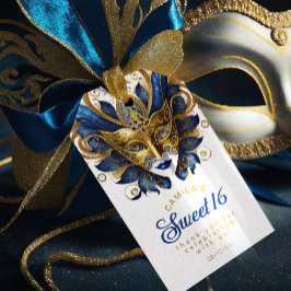 Masquerade Sweet 16 Blå Guld ID1032 Presentetikett
