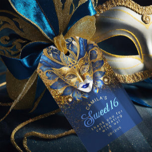 Masquerade Sweet 16 Blå Guld V2 ID1032 Presentetikett
