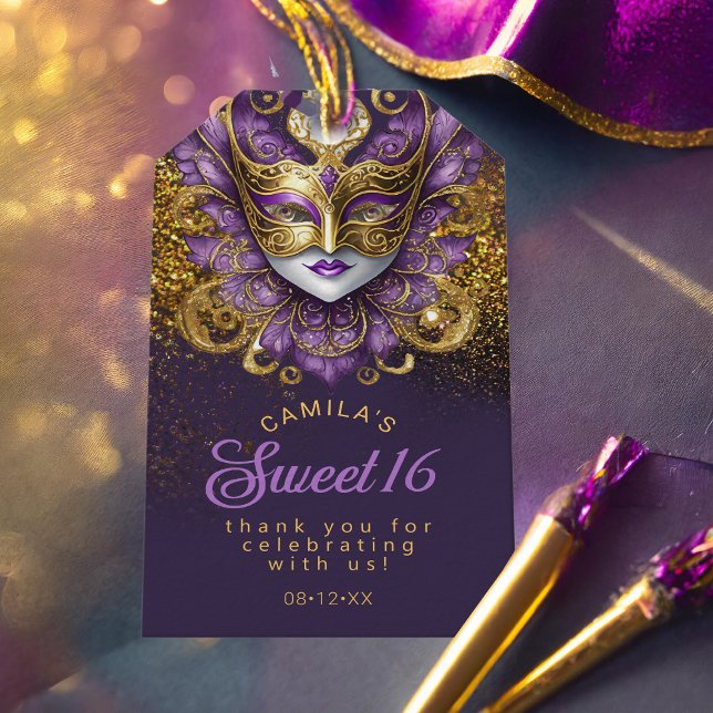 Masquerade Sweet 16 Lila Guld V2 ID1032 Presentetikett (Skapare uppladdad)