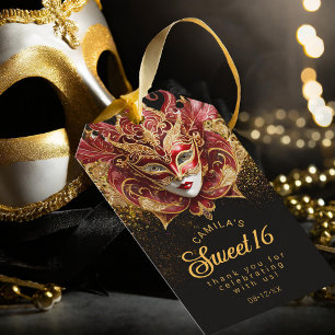Masquerade Sweet 16 Röd Guld V2 ID1032 Presentetikett
