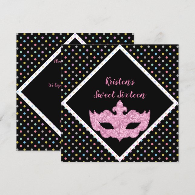 MASQUERADE SWEET SIXTEEN INVITATION SPOT INBJUDNINGAR (Fram/baksida)