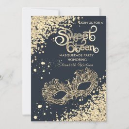 Masqueradiamant lyxur guld söt 16 inbjudningar