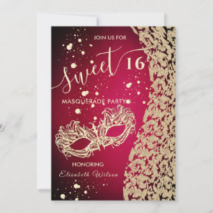 Masqueradiamantdamm röd söt 16 inbjudan