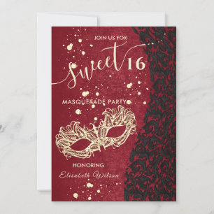 Masqueradiamantdamm röd söt 16 inbjudan
